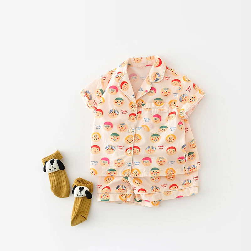0-3Y Baby Short Sleeve Pajamas Sets Unisex Infant Cartoon Print Sleep Wear 2Pcs Suit Boy Toddler Outfits Girl Baby Home Clothing 250314