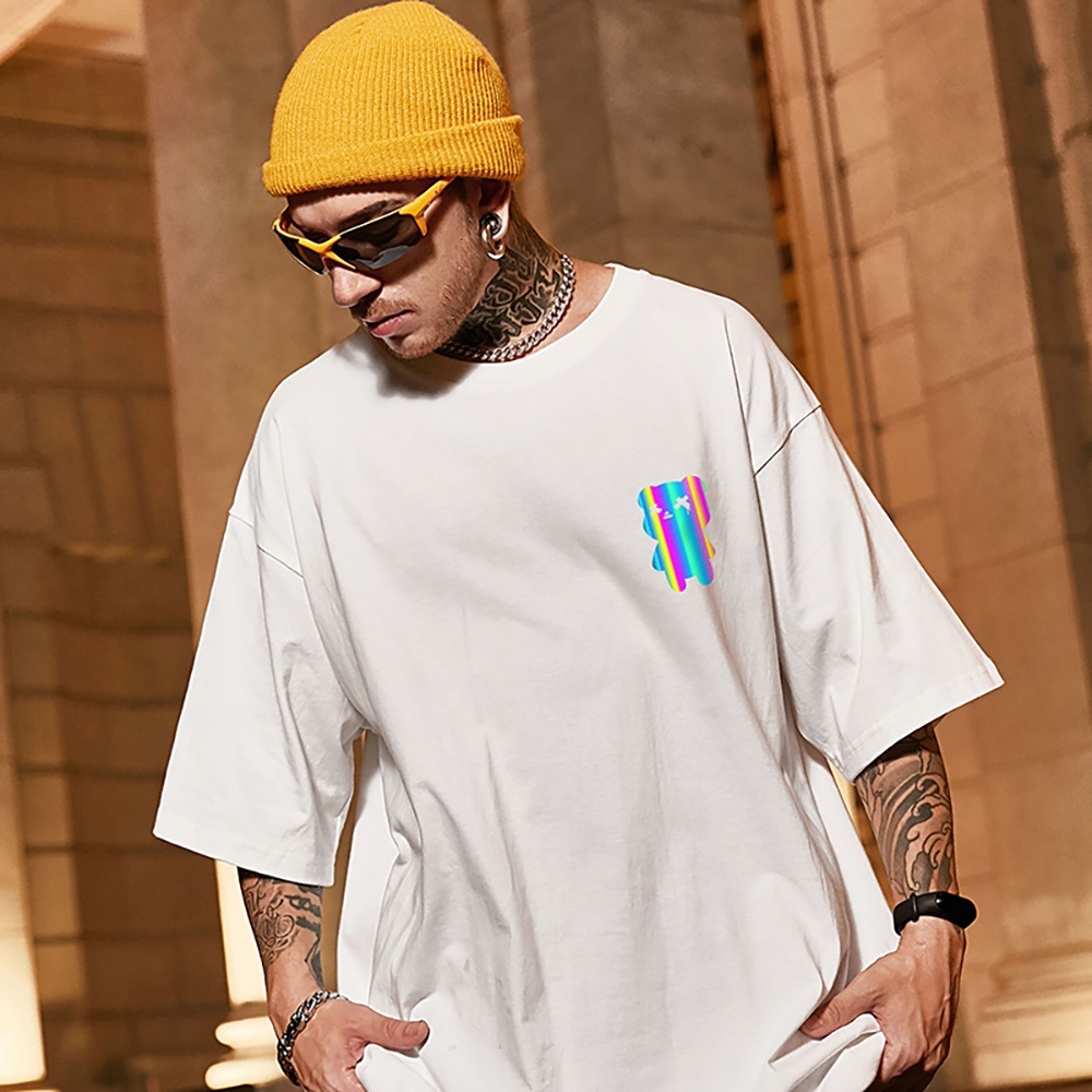 Designer Reflective T-shirt Pure Cotton Couple Casual Party Color T-shirt Top Hip Hop Street Short Sleeve Large Size Fashion