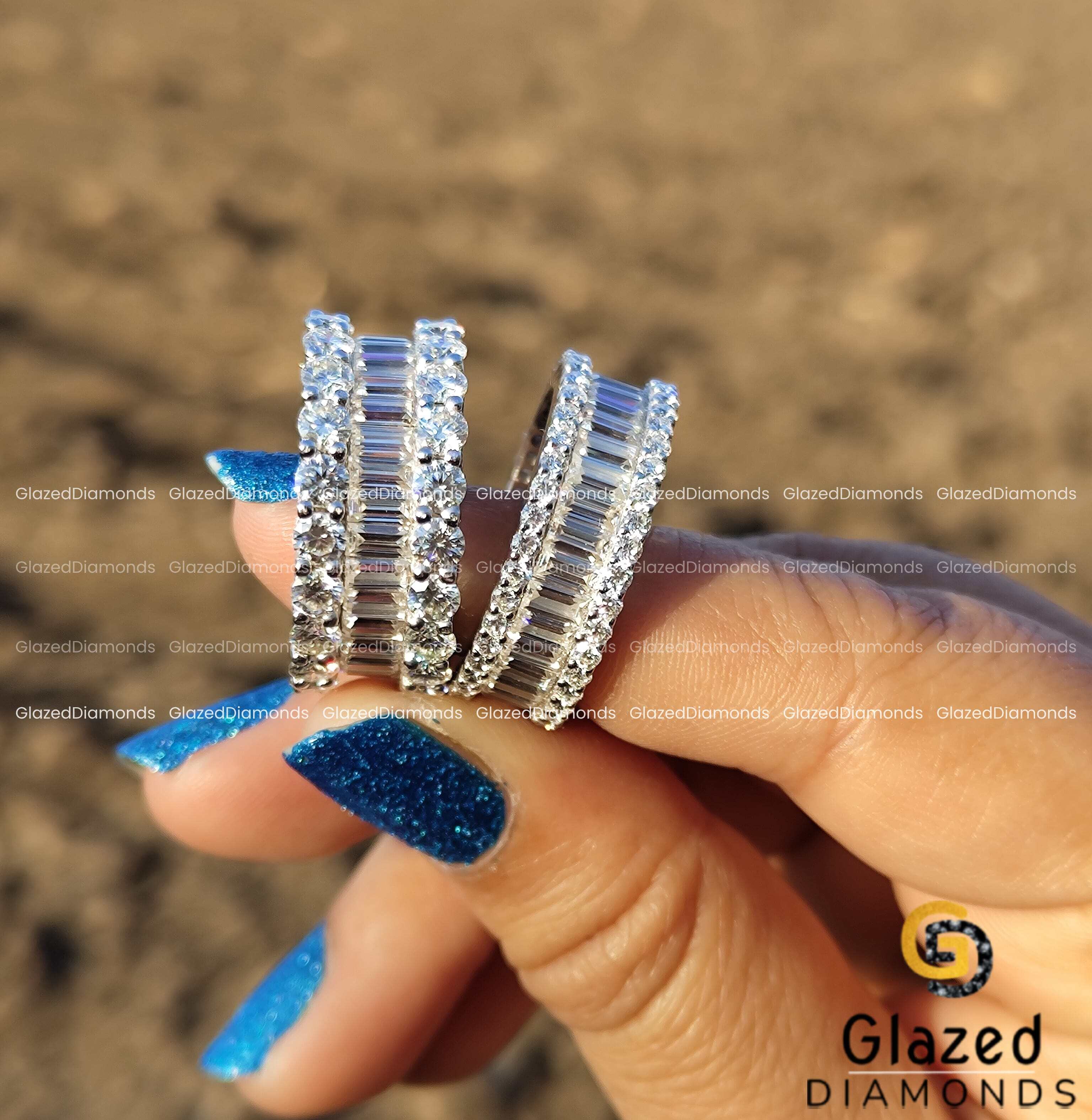 14KT White Gold Hip Hop Ring Fully Iced Out in Round and Baguette Cut Charm Moissanite Diamond With VVS Clarity Fashion for Men