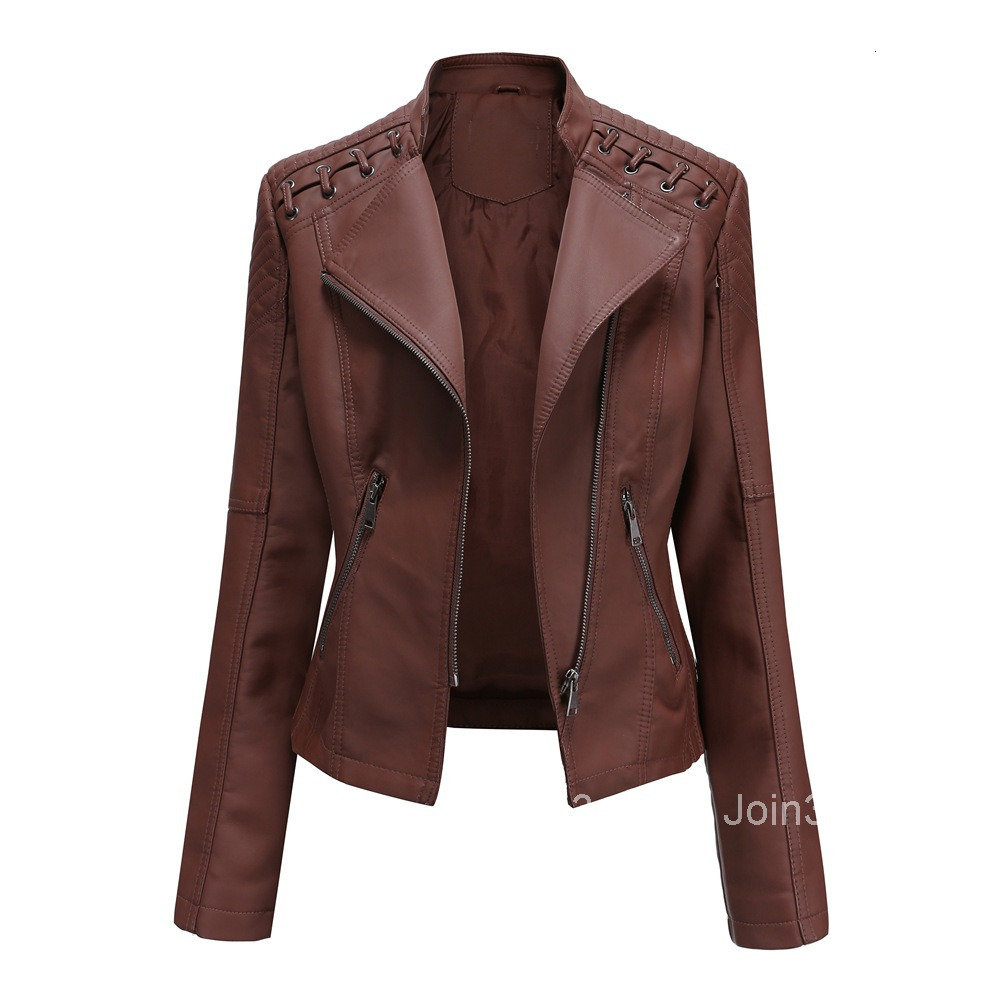 Fashion European Size New Spring and Autumn Womens Leather Jacket Womens Short Jacket Slim Thin Leather Jacket Womens Motorcycle Wear