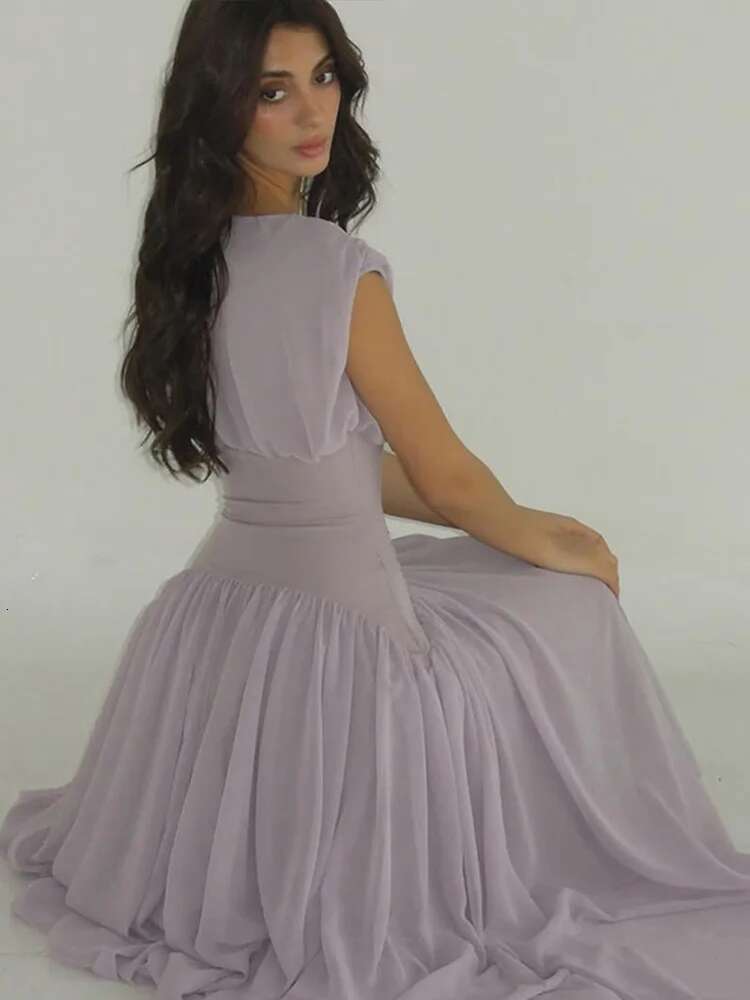 Elegant Pleated Big Swing Dress Women V-Neck Long Sleeve Belts High Waist Evening Gown Dresses Female 2025 Spring Chic Robe
