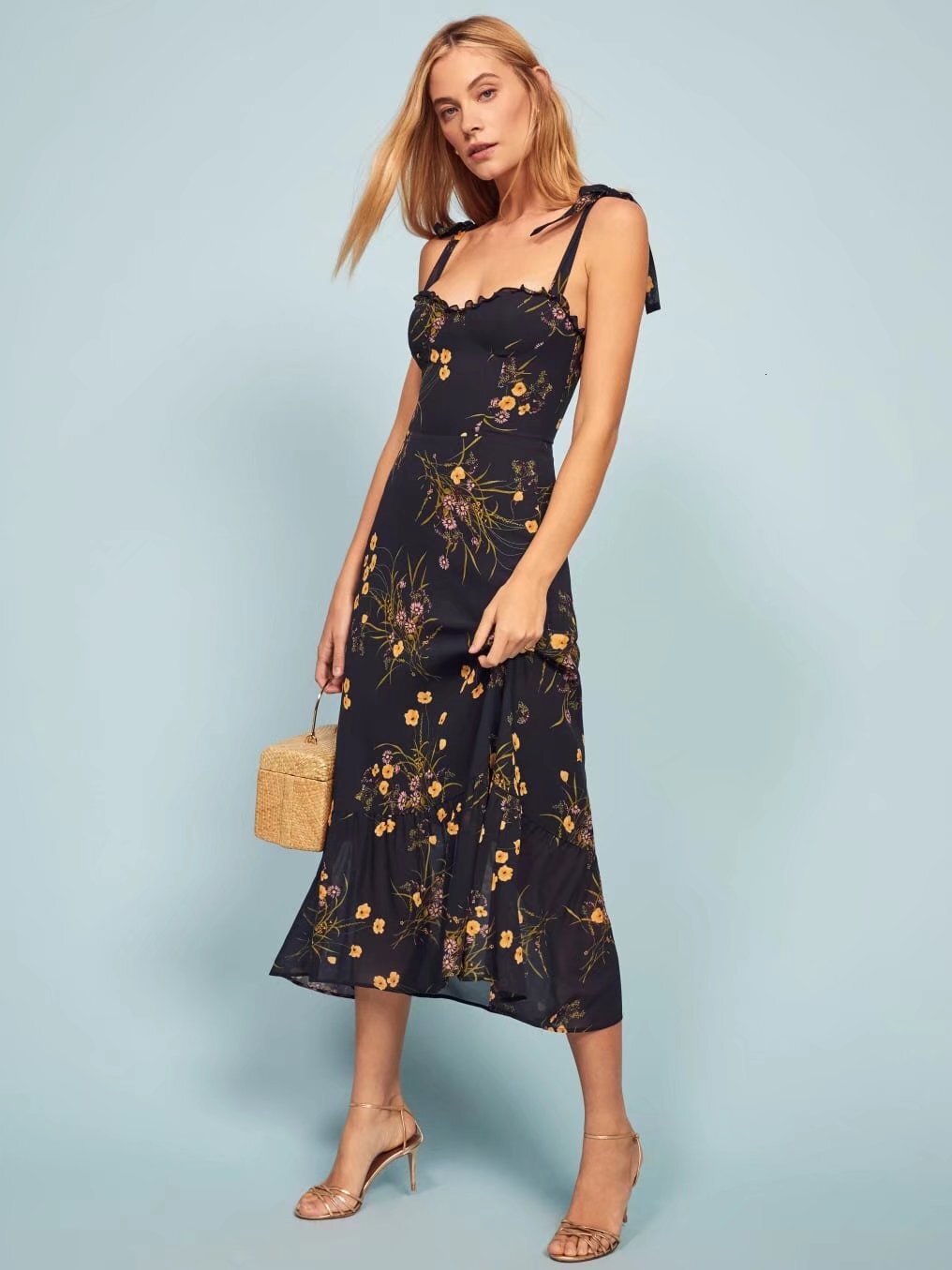 23 Summer New French Style Printed Slim Fit Vacation Dress Women's