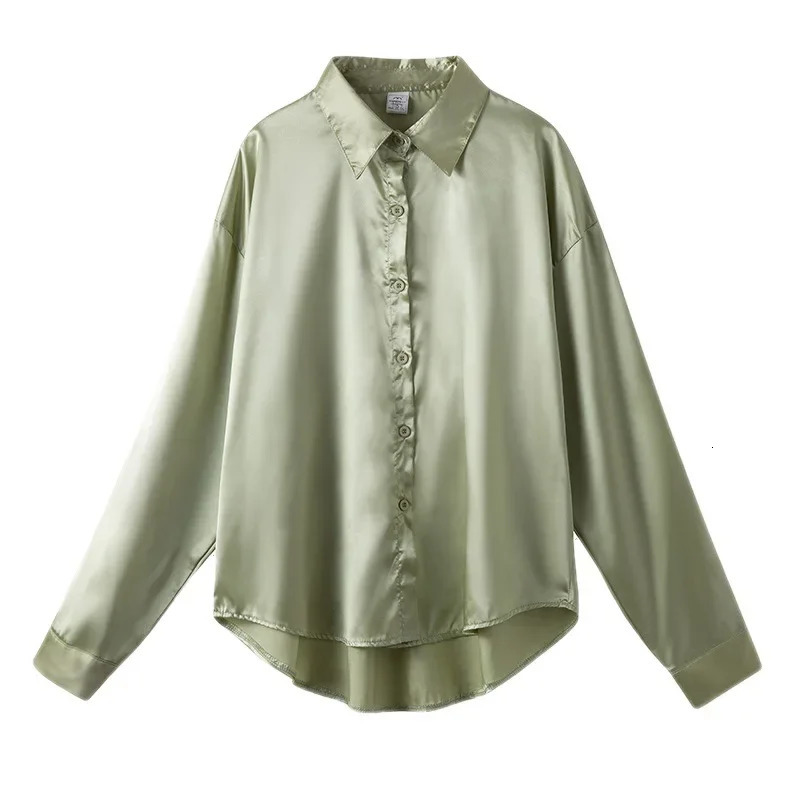 Pink Womens Loose-Fit Long Sleeve Silk Niche Versatile Vintage n Draped Shirt Fashionable Summer Casual Wear 250310