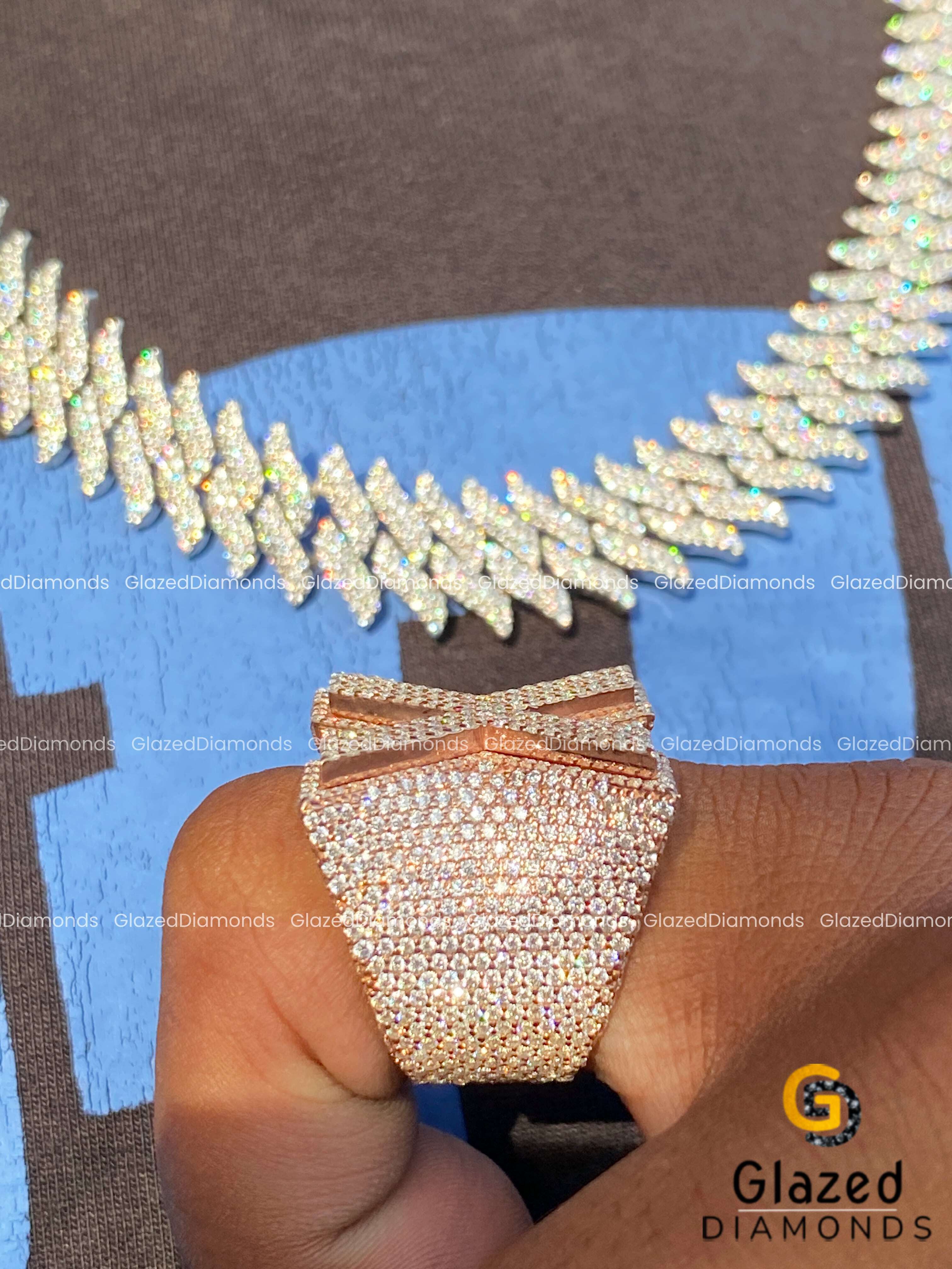 Stylish New Arrival Iced Out Custom Hip Hop Ring Made in 10kt Rose Gold With Enhanced VVS Clarity Moissanite Diamonds
