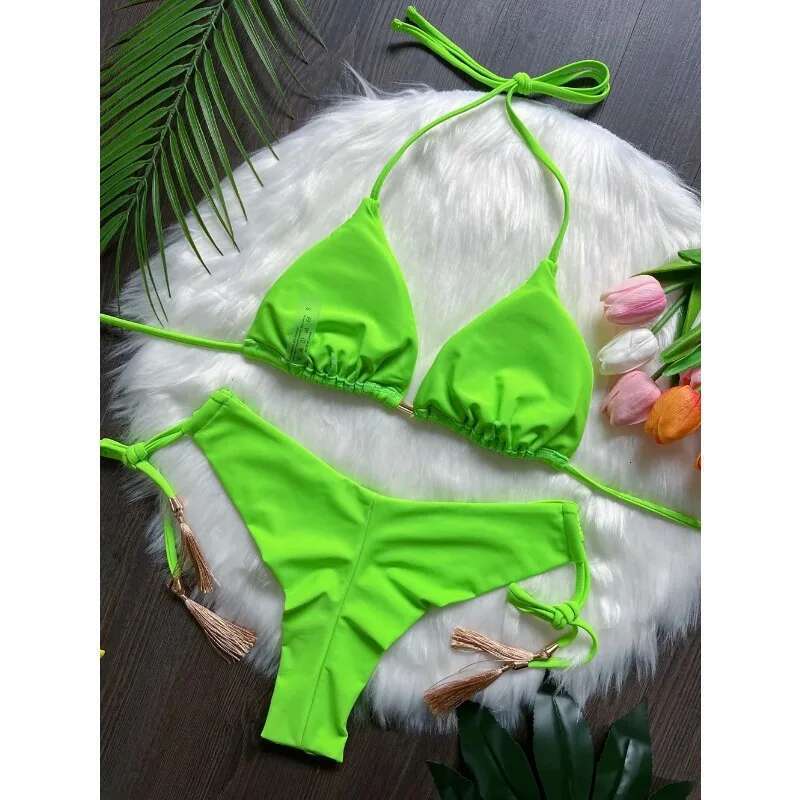 RUOTONSEPT Sexy Solid Color Bandage Bikinis Set Swimwear for Women Two Pieces Triangle Swimwear Brazilian Swimwear Biquinis