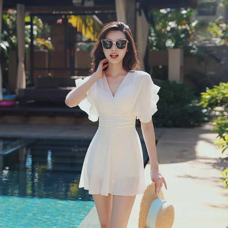 Swimsuit For Women Luxurious Hot Spring Soak White Slightly Chubby Girl Beach Vacation SwimsuitXJ250315