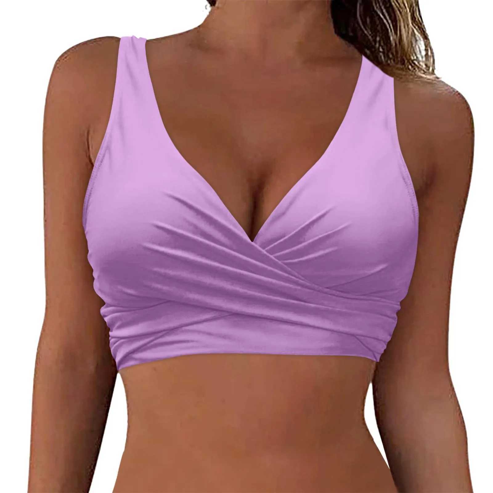 Womens new solid bikini top with bandage shoulder straps cross small design adjustable shoulder straps fashionable swimsuit topXJ250315