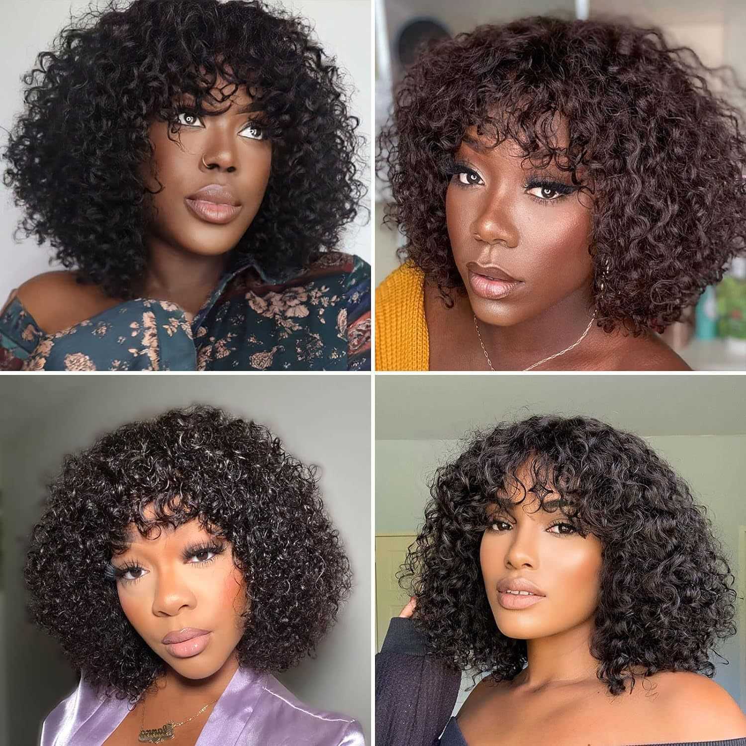 Jerry Curly Short Bob Human Hair Wigs With Bangs Wear To Go Glueless Wig Highlight Honey Water Wave Blonde Colored Wig For Women M250315
