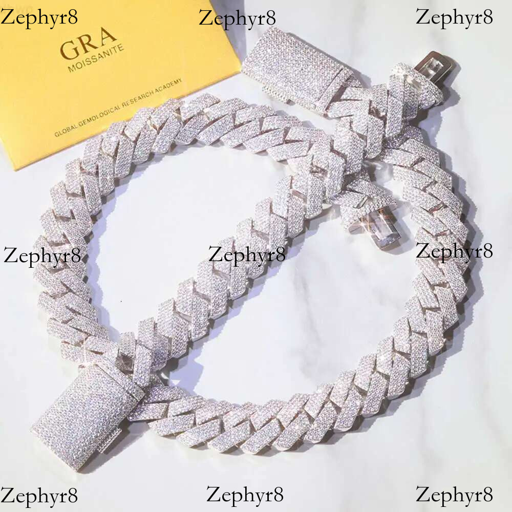 2025 New model Popular Heavy 3 Rows 16mm 20mm Width Sterg Sier Moissanite Hip Hop Necklace Cuban k Chain Bracelet