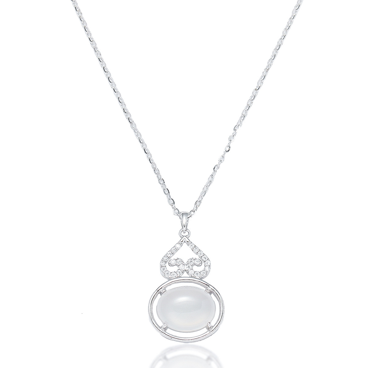 S925 Silver Necklace For Women New Sterling Silver Natural Chalcedony Safe Lock Necklace Retro Zircon National Style Accessory Collarbone Chain