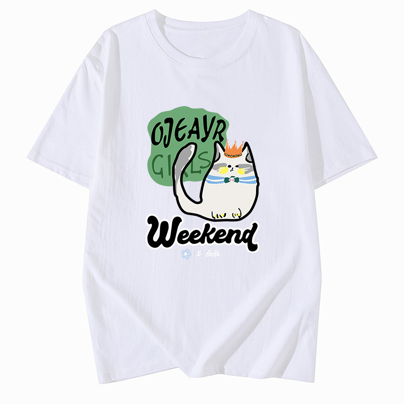 Pick Up Brand Counter Withdraws American Fun Cat Print Short Sleeved T-Shirt For Women
