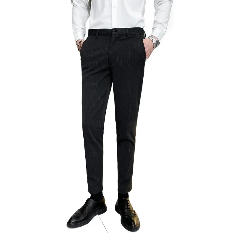 Blue mens striped suit pants fashionable ultrathin Trouser suitable for business office interview casual Asian sizes 2938 250313
