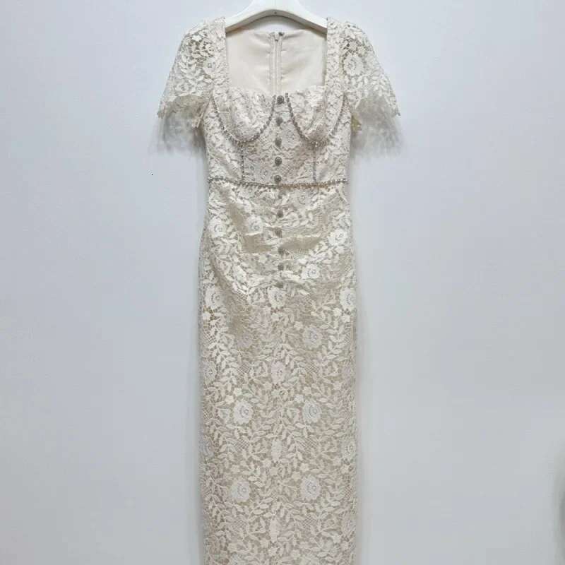 Women's White Sexy One-Word Collar Slim Lace Hollow Waist Lady Elegant Birthday Party Maxi Dress Female