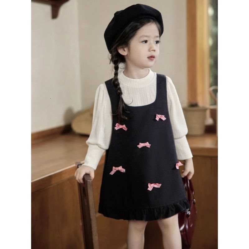 Girl's Dresses Girls' dress 2025 autumn Korean version children's fashion temperament girls' bow vest skirt sweet princess skirt
