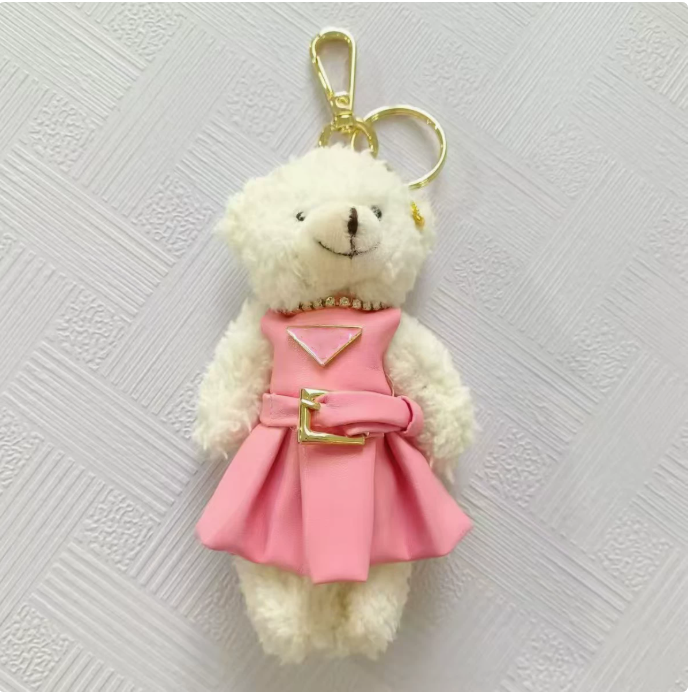 Keychains Lanyards Bag pendant cross-border leather powder skirt network red the same lamb fur bear key chain car J250315 S25319