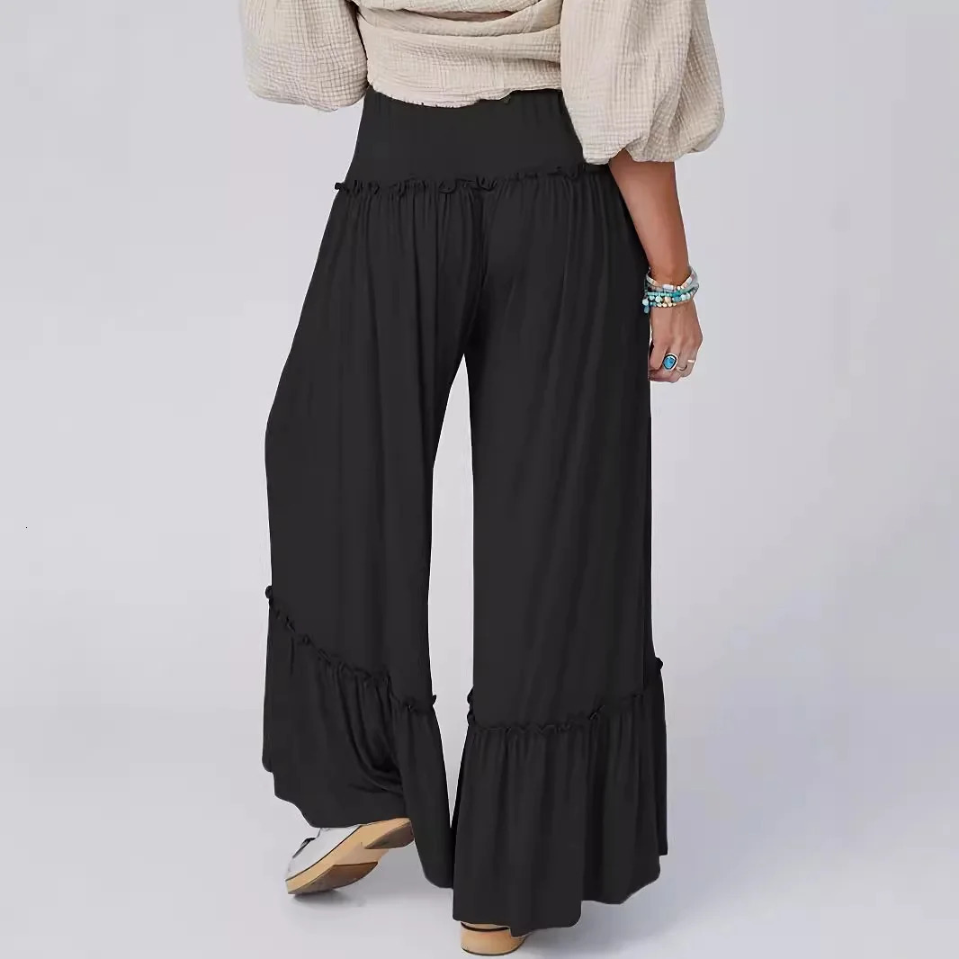 Solid color high waisted casual pants thin and wide legged suitable for women 250312