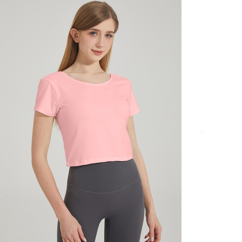Summer New Round Neck Short Sleeved T-Shirt With High Elasticity, Comfortable Casual Sports, Slim Fit Slimming, Beautiful Back And Fitness