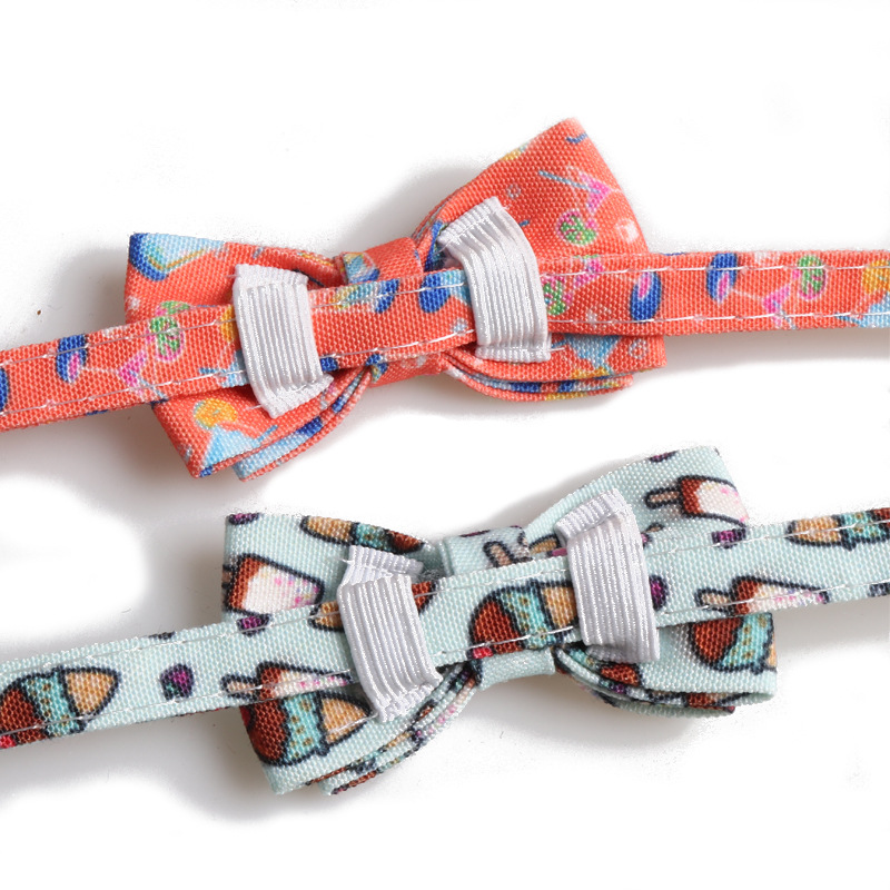 Summer Style Series Cat Collar with Bell Breakaway Bowtie for Male Female Cats, Soft Interesting Prints Pattern Spring Summer Safety Cat Collar for Bo