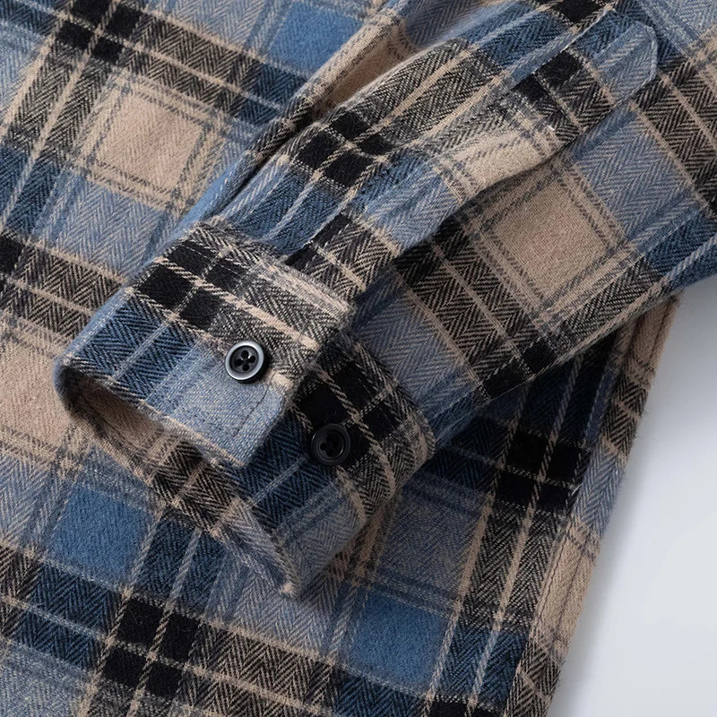 Men Shirt Plaid Flannel Spring Autumn Long Sleeve Blue Loose Mens Casual Shirt Oversized Business Male Soft Dress Shirt 250314