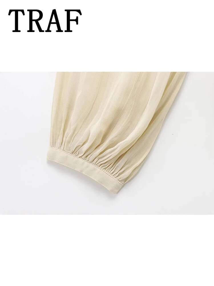 TRAF Ruffles Elegant For Women 2024 New Fashion Pleated Blouse Long Sleeve Translucent Sexy Shirts And Blouses Woman Top