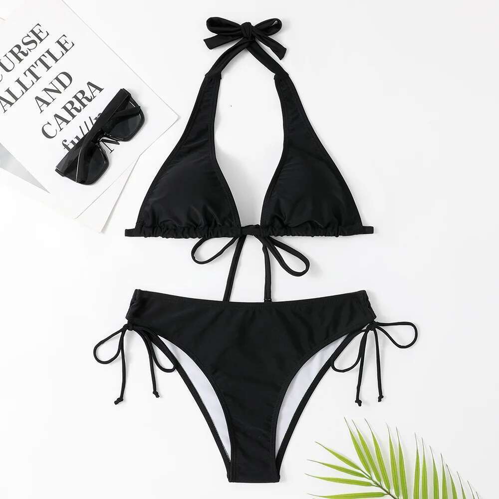 2025 sexy camisole bikini swimsuit low waist black/red/pink beach swimsuit cheap bandage Brazilian swimsuit two-piece set for sale