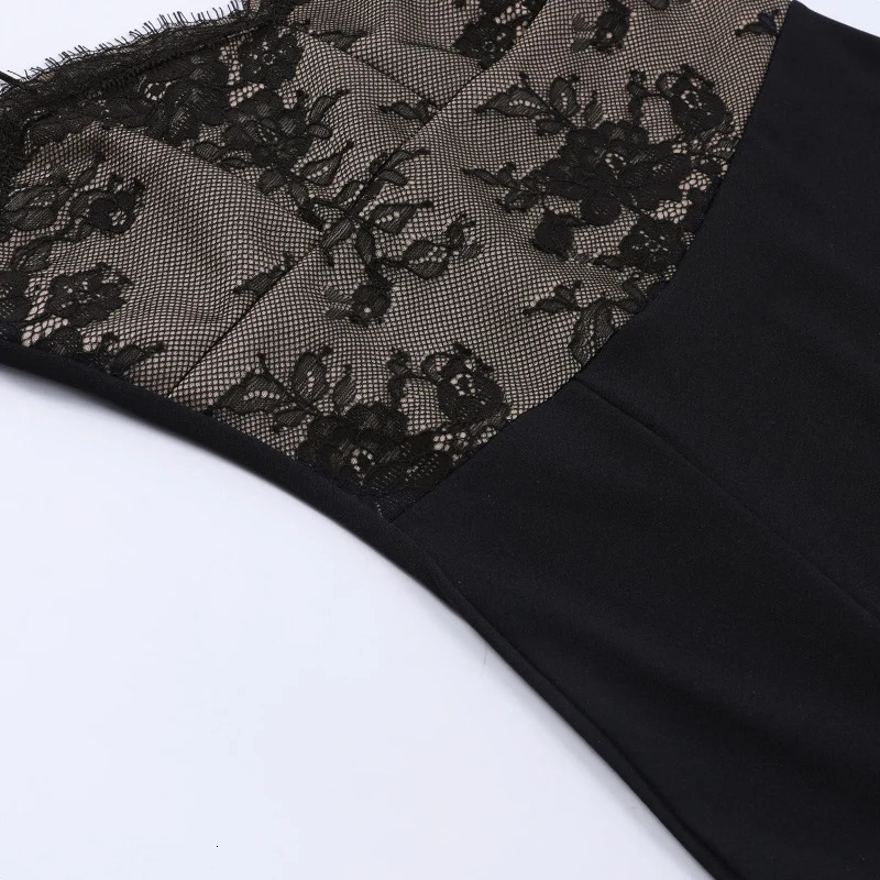 Autumn And Winter Sexy Black Lace Dress Date Night Outfits for Women Spaghetti Strap Backless Split Midi Dress French Style 250314