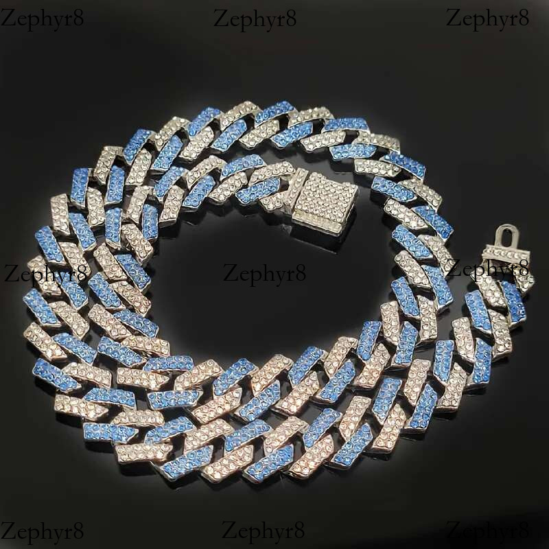 Popular small flip top hiphop pink blue hip hop Cuban chain quadrilateral bar prismatic men's necklace
