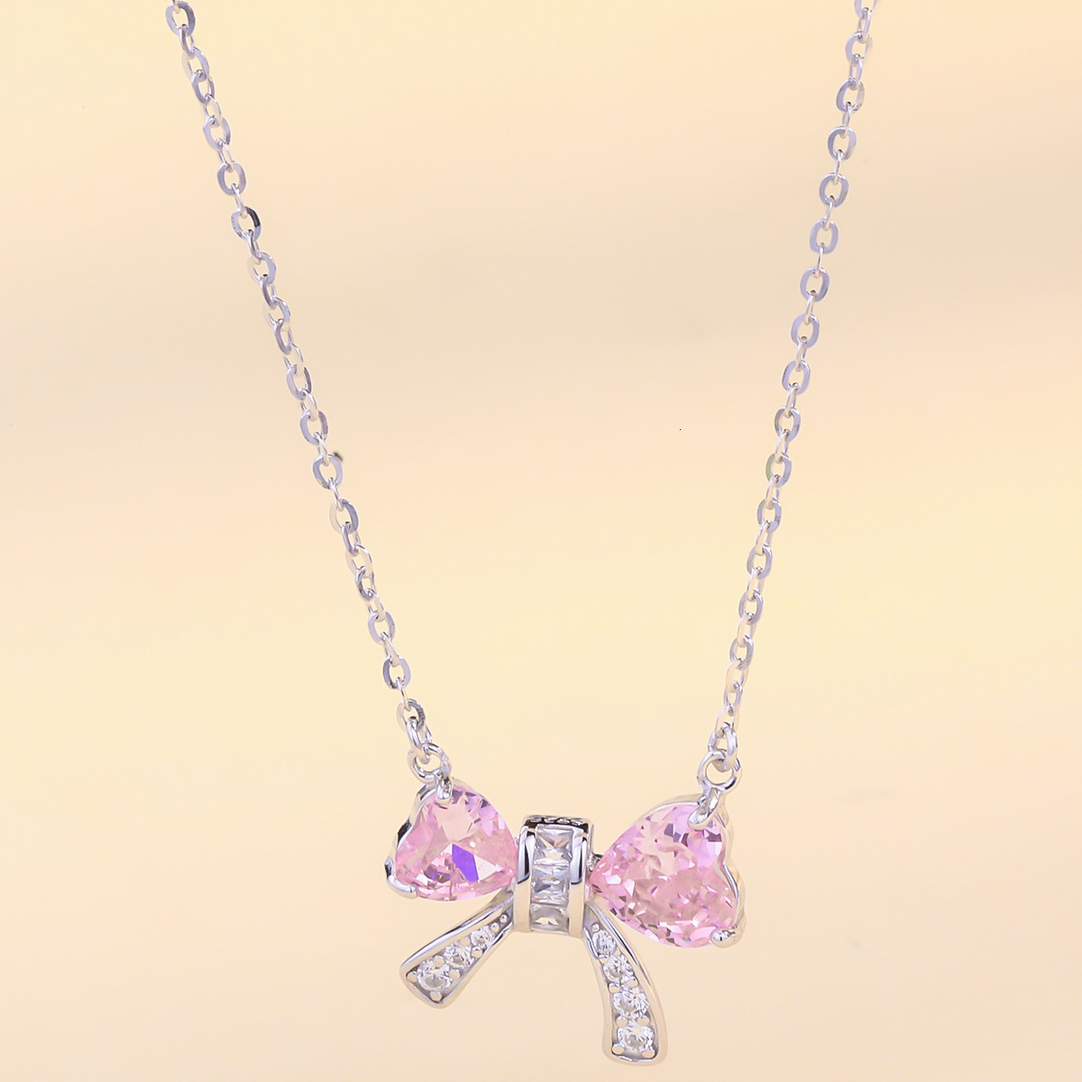 S925 Silver Necklace Female Sweetheart Bow Necklace Niche Fashion Simple Sterling Silver Micro-studded Bow Necklace
