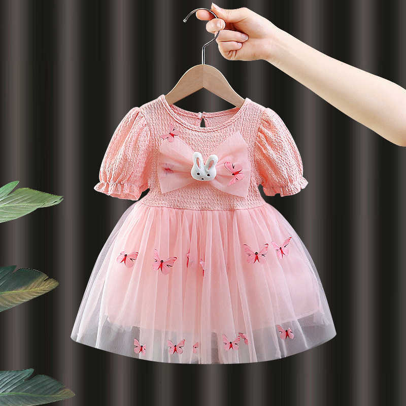 Girl's Dresses Girls' summer dress 2024 Korean version summer new style children's dress bow baby mesh princess dress batch
