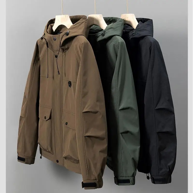 Mens jacket with hooded large pocket windproof slotted size 6XL 7XL 8XL Plus waterproof camping loose and soft 250313