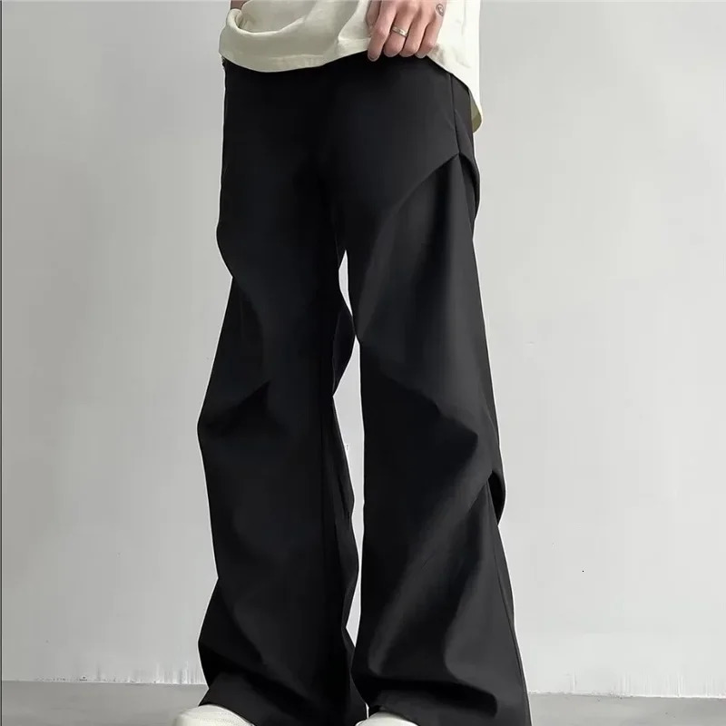 Nichen Sensibility loose fit casual bell bottom mens fashion ankle pants elegant Chinese style 250313