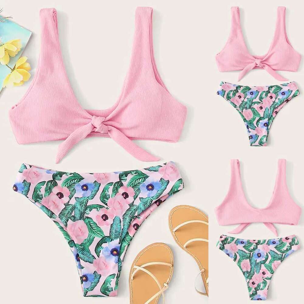 Women's two-piece swimsuit, tie bikini, padded push up bra, beach set