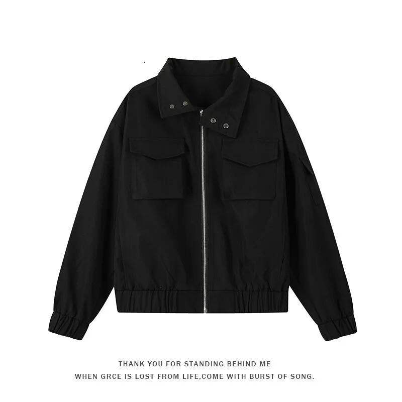 Mens Jacket Spring Double Pocket Street Collar Solid Color Zipper Fashion 250313