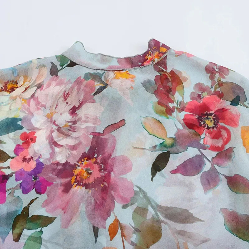 Women Vintage Flower Printed Chiffon Blouses Spring Summer Long Sleeve Bow O-Neck Shirts Woman Holiday Beach Loose Casual Shirt 250310
