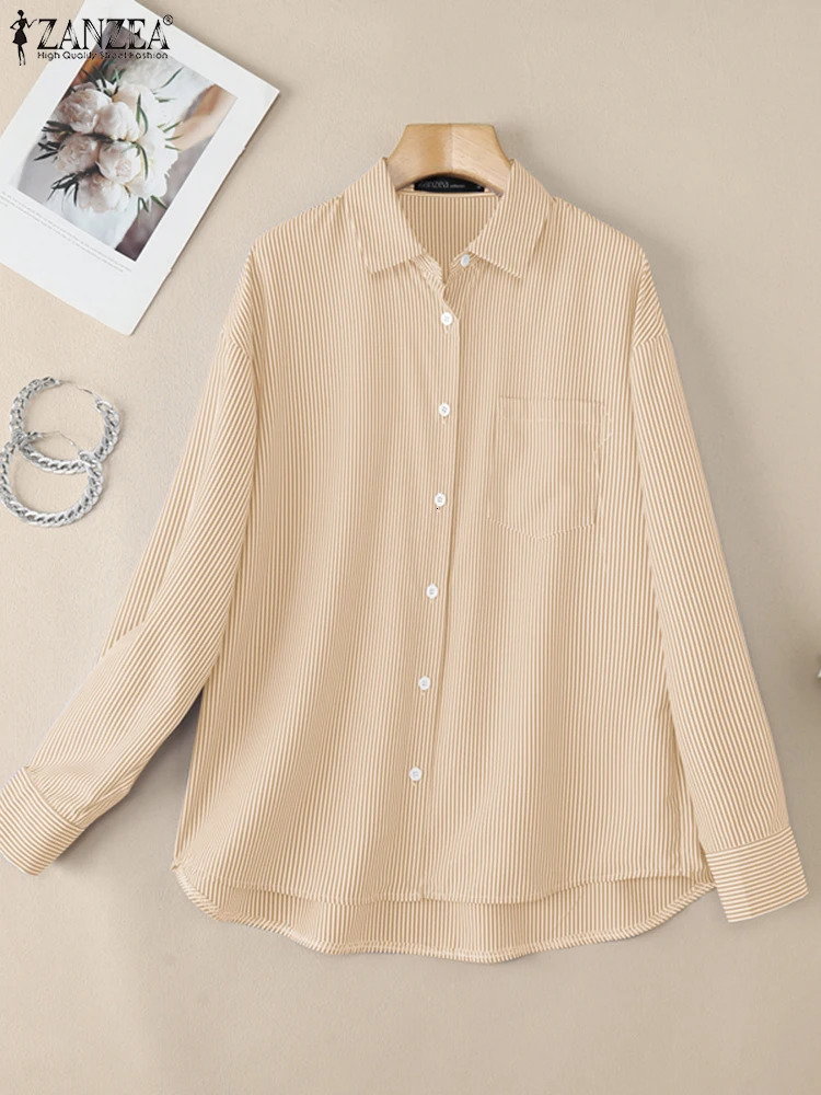 ZANZEA Casual Commuting Chemise Femme Womens Basic 2025 Spring Striped Shirts Turn-Down Collar Long Sleeve Elegant Tunic Tops 250310