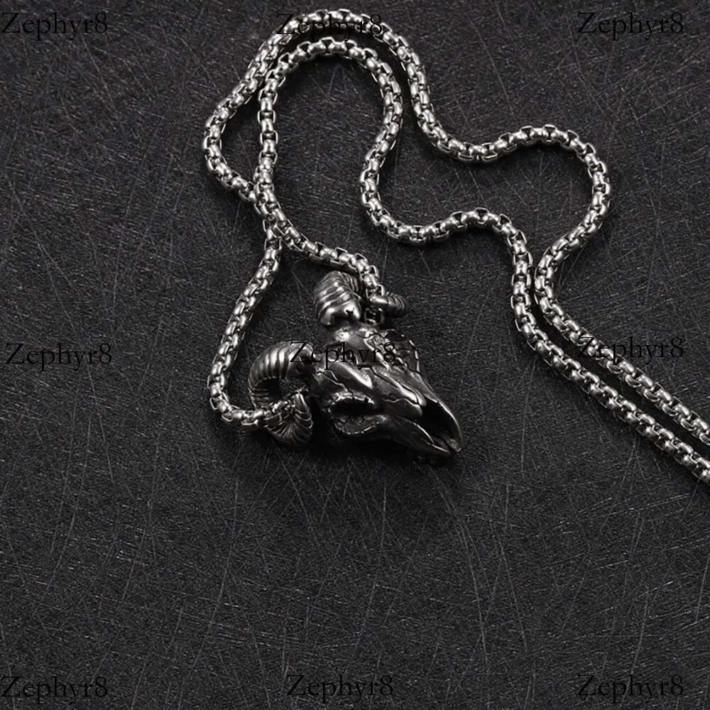 Vintage Stainless Steel Goat Necklace Hanging Men Chain Street Hip Hop Style Satan Skull Pendant Jewelry Goth Accessories