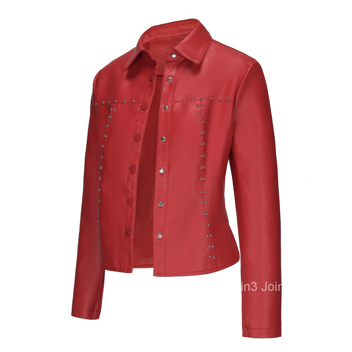 Fashion Spring and Autumn New Rivet Leather Jacket Cardigan Button Up Leather Jacket Fashion Trend Thin Coat Womens Clothing Join3