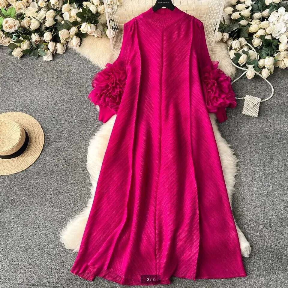 New Arrival Early Autumn Long Sleeve Ruffle Edge High Elasticity Dress