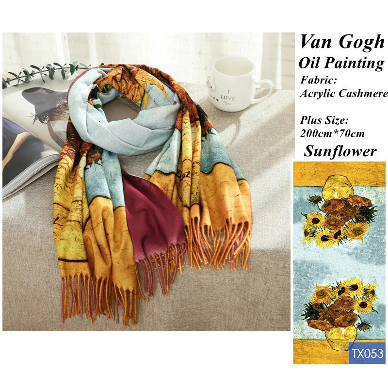 French Irises Print cashmere scarf womens Van Gogh oil painting Pashmina Shawl winter Stole Plus size 200cm 250314