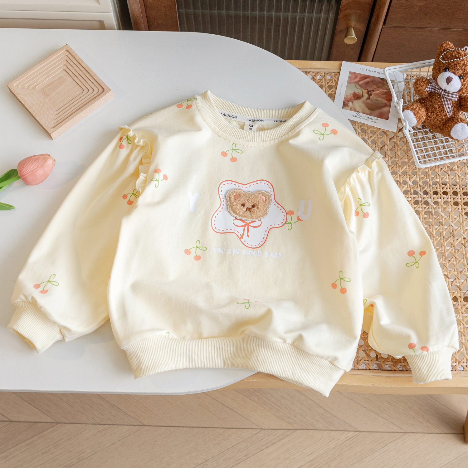 Ddmyshoesvip Girl S Forest Hoodie New Style Spring And Autumn Bow Cute Western Style Lotus Edge Base Shirt For Women S Treasure Versatile Children S C