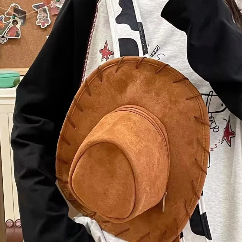 Creative Hat er Backpack Womens Cosplay Satchel Bag Frosted Leather Zipper Shoulder Bag Niche Unique Ladies Schoolbag 250314