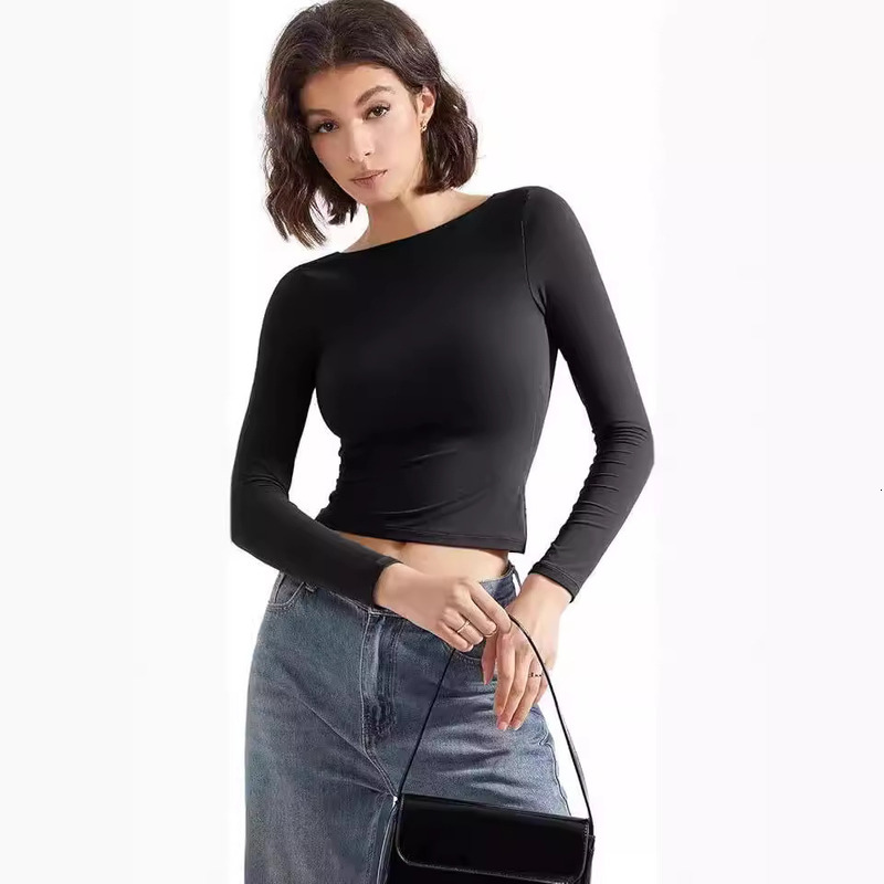 Women's Top With Exposed Back, Round Neck, Long Sleeved T-Shirt, Spicy Girl, Summer Pure Desire Style, Base Coat, Women's High-End Interior 