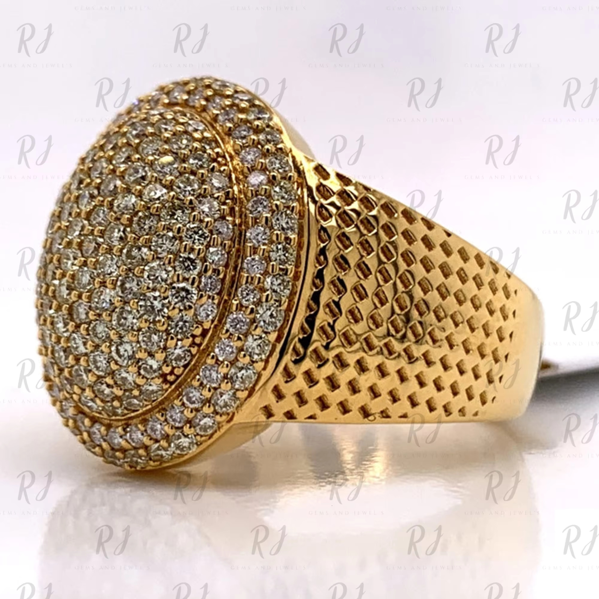 Iced Out Moissanite Diamond Ring Round Cut Diamond Hip Hop Ring at Wholesale Price 14K Gold Diamond Ring for Mens Women