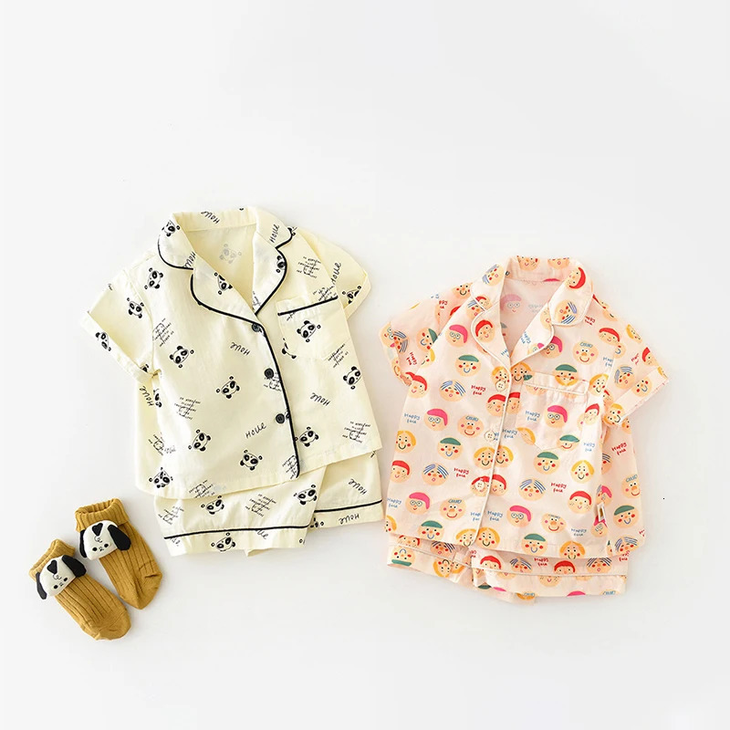0-3Y Baby Short Sleeve Pajamas Sets Unisex Infant Cartoon Print Sleep Wear 2Pcs Suit Boy Toddler Outfits Girl Baby Home Clothing 250314