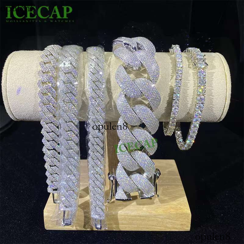 Fine 12MM 2Rows Sterg Sier Iced Out Jewelry Chain Men Women Cuban Moissanite Bracelet