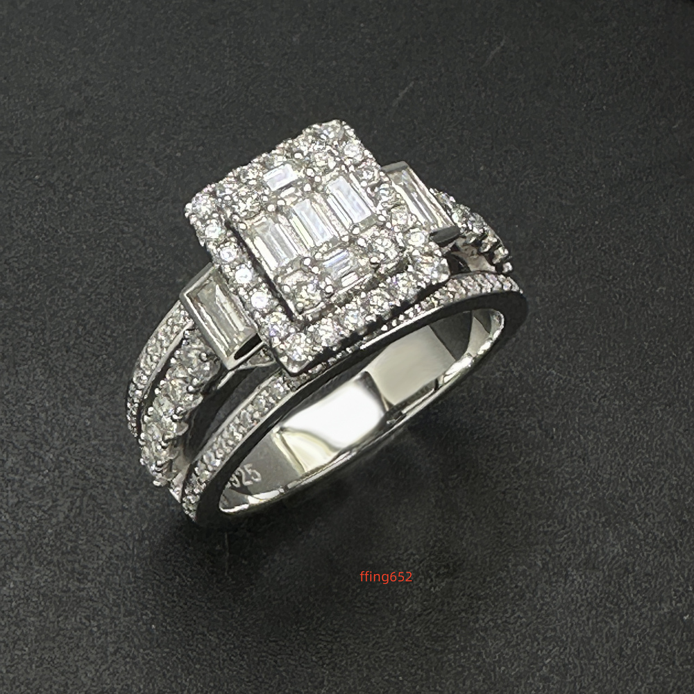 High Quality Custom 925 Sterling Silver Engagement Ring Baguette Cut Moissanite Gold Plated Finger Ring for Women Fine Jewelry