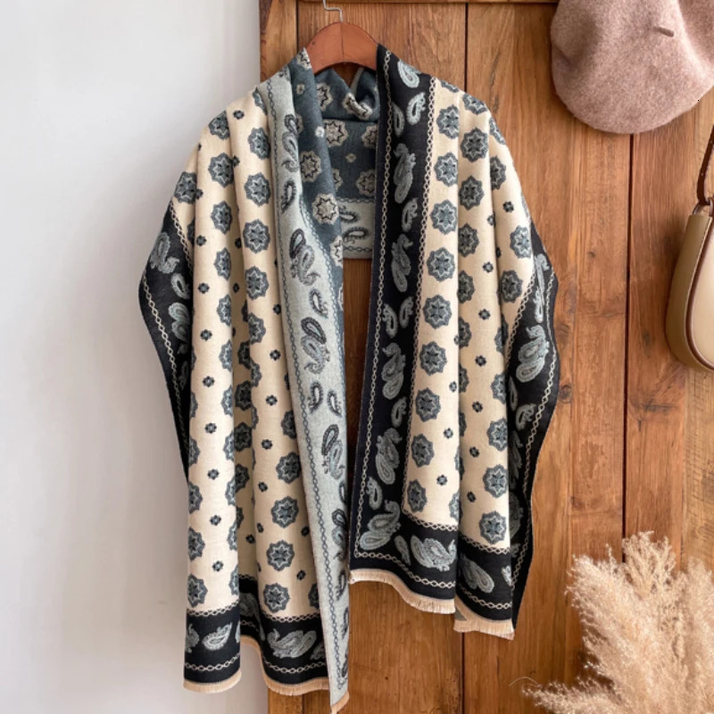 Fashion Warm Poncho Cashmere Winter Women Scarf Floral Print Shawl Wraps Female Thick Pashmina Blanket Travel Scarf 250314