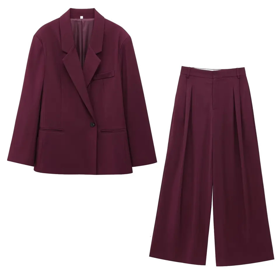Trafshe womens jacketpleated wide leg pants set elegant matching twopiece 2010738 250313