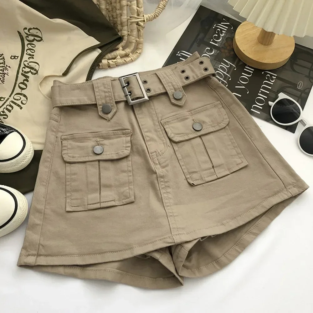 Highwaist n Denim Skirt Pants for Women Summer Korean Style Versatile Ashaped Hiphugging Short Belted 250310