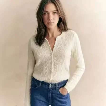 2024 Autumn Women's Green Long-Sleeved Cardigan Knitted Single-Breasted Cotton Slim Fit Comfortable Top